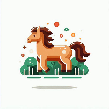 Vector illustration of a horse in the park. Flat style design.のイラスト素材