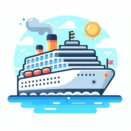 Cruise ship. Vector illustration in flat style on white background.のイラスト素材