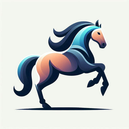 Vector illustration of a horse in blue and orange colors on a light backgroundのイラスト素材