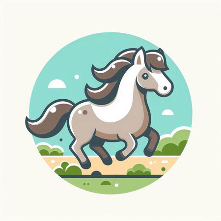 Vector illustration of a horse running in the field. Flat style.のイラスト素材