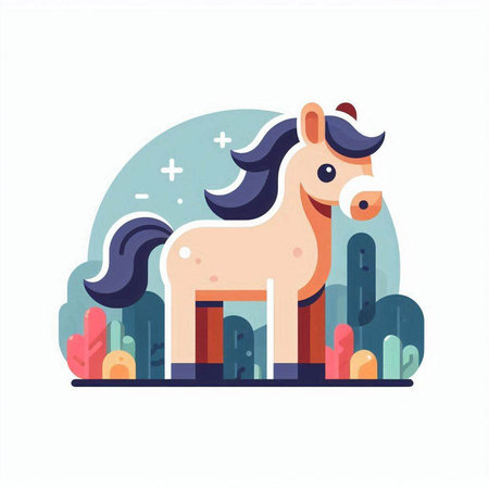 Horse in the park. Vector illustration in a flat style.のイラスト素材