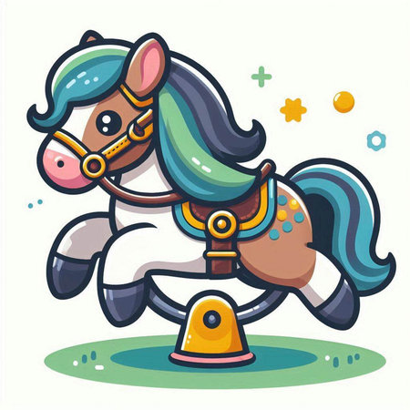 Cute cartoon horse riding on a carousel. Vector illustration.のイラスト素材