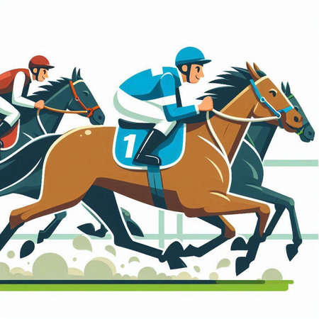 Jockeys racing on equestrian race. Vector illustration.のイラスト素材