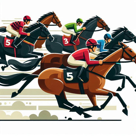 Horse racing, jockeys and jockeys racing on racecourse, vector illustrationのイラスト素材