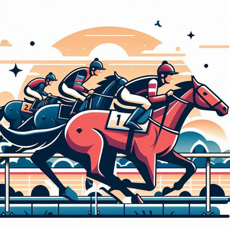 Horse race, jockey on the racecourse. Vector illustrationのイラスト素材