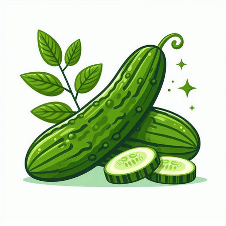 Cucumber and slices of cucumber on a white background. Vector illustration.のイラスト素材