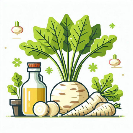 Vegetable vector illustration. Carrot, parsnip, celery, daikon, radish, parsley.のイラスト素材