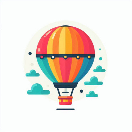 Colorful hot air balloon in the sky. Flat vector illustration.のイラスト素材