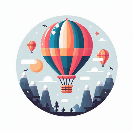 Colorful hot air balloon flying in the sky. Vector illustration.のイラスト素材