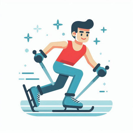 Man skiing on skis. Flat style vector illustration isolated on white background.のイラスト素材