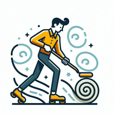 Vector illustration of a young man on roller skates. Cartoon style.のイラスト素材