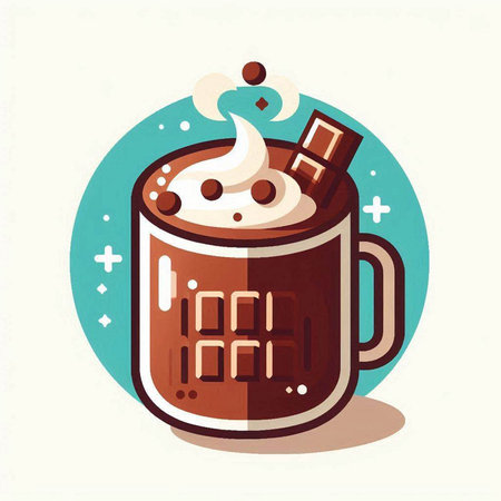 Cup of coffee with whipped cream and chocolate. Vector illustration.のイラスト素材