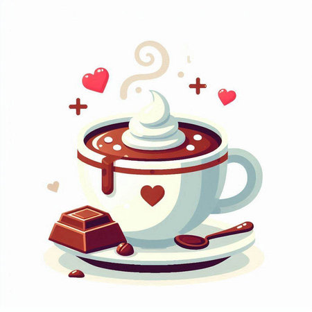 Cup of coffee with whipped cream and chocolate, vector illustration.のイラスト素材
