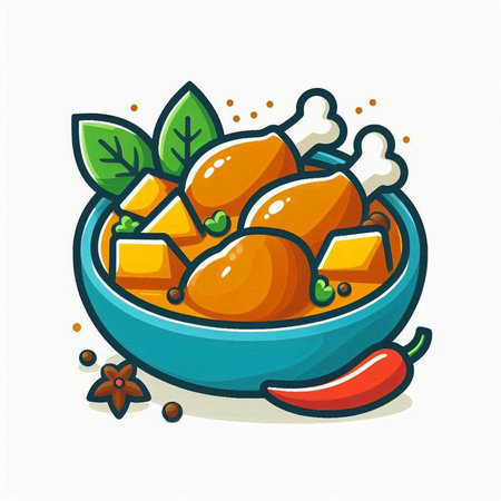 Fried chicken in bowl with herbs and spices. Vector illustration.のイラスト素材