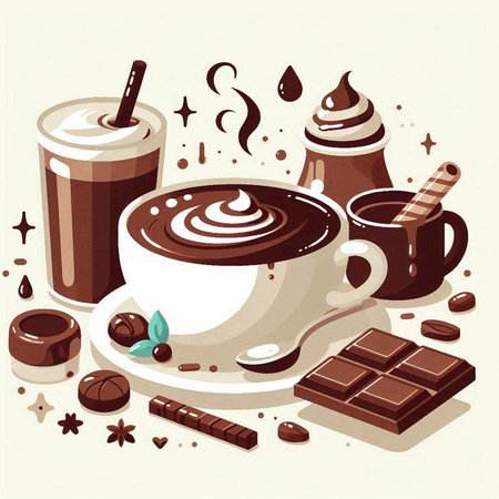 Coffee cup and chocolate. Vector illustration in retro style.のイラスト素材