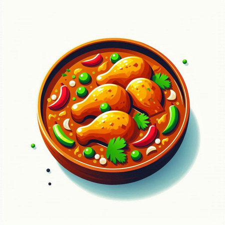 Indian cuisine. Chicken tikka masala in bowl. Vector illustrationのイラスト素材