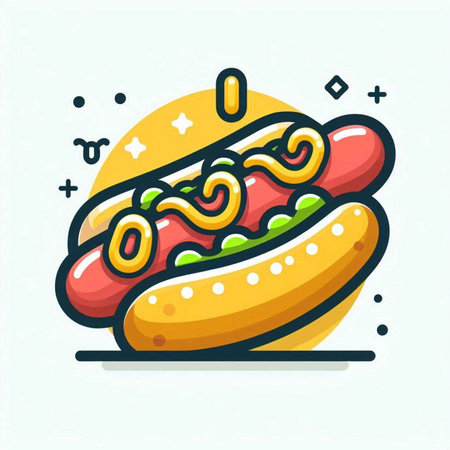 Hot dog icon. Fast food. Vector illustration in flat style.のイラスト素材