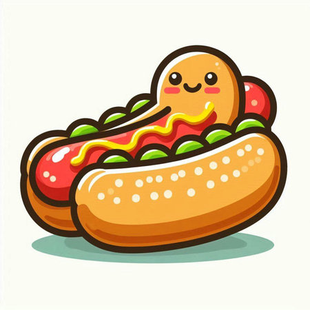Hot dog with ketchup and mustard. Fast food vector illustration.のイラスト素材