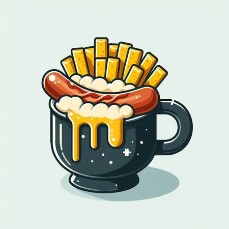 Illustration of a hot dog in a mug. Vector illustration.のイラスト素材