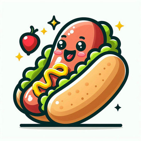Hot dog with kawaii kawaii face, vector illustrationのイラスト素材