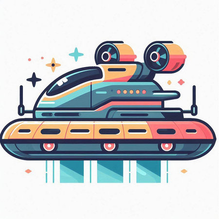 Vector illustration of futuristic spaceship. Flat line art design for web, site, advertising, banner, poster and print.のイラスト素材