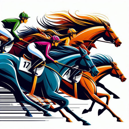 Horse racing, jockeys on the race, vector illustrationのイラスト素材