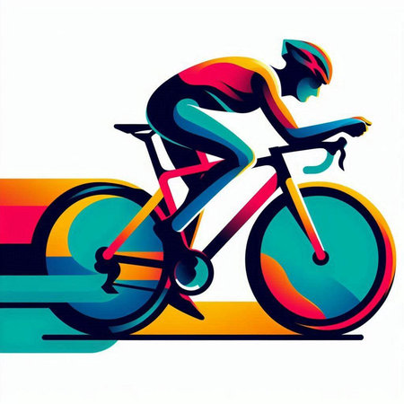 Cyclist riding a bicycle on a colorful background, vector illustrationのイラスト素材
