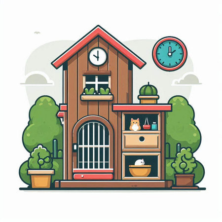 Cat house vector illustration. Cute cartoon cat house icon. Cat house icon.のイラスト素材