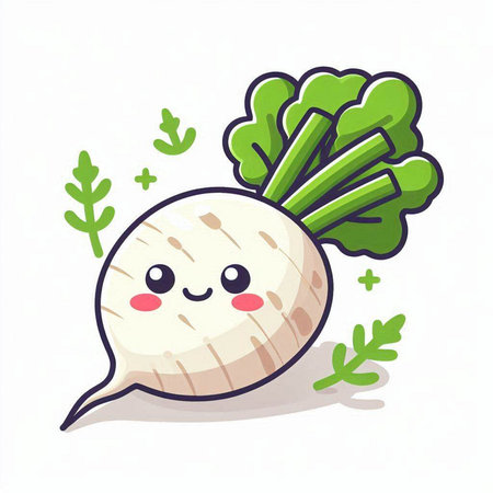 Cute radish vegetable cartoon character. Vector illustration isolated on white background.のイラスト素材
