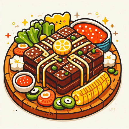 Illustration of Japanese food in a flat style. Vector illustration.のイラスト素材