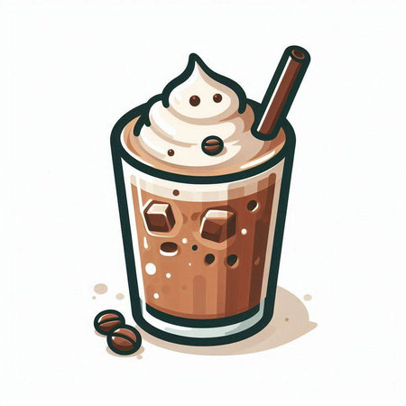 Iced coffee with whipped cream on white background. Vector illustration.のイラスト素材