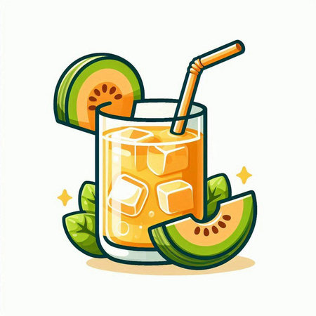 Cocktail with melon, ice and mint. Vector illustrationのイラスト素材