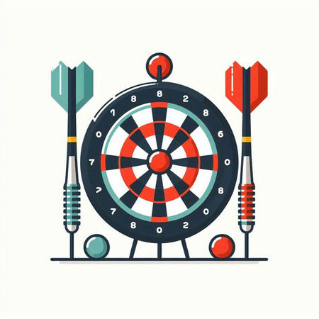 Darts game flat vector icon. Dartboard, dartboard, darts, arrow, target. Dartboard illustration. Dartboard concept for banner, website design or landing web pageのイラスト素材