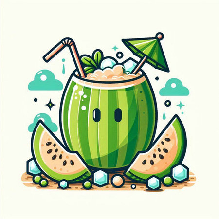 Cocktail of watermelon in cartoon style. Vector illustration.のイラスト素材