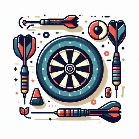 Dartboard and darts on white background. Flat vector illustration.のイラスト素材