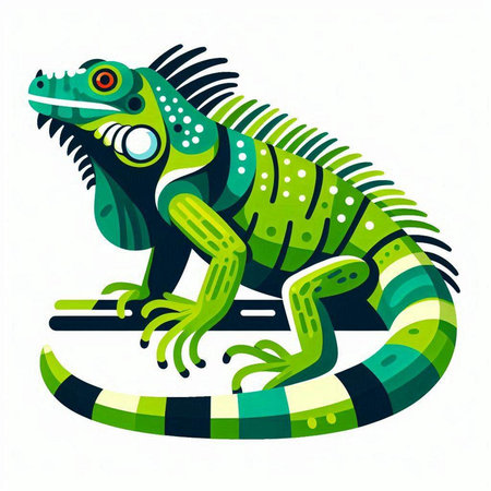 Green iguana isolated on a white background. Vector illustration for your designのイラスト素材