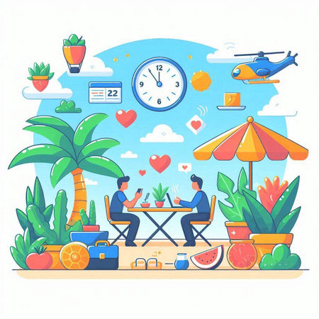 Flat design vector illustration concept of summer time, vacation, travel, holiday.のイラスト素材