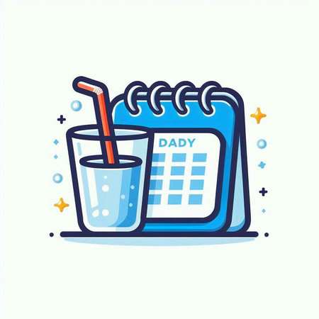 Calendar and glass of water. Vector illustration in flat style.のイラスト素材