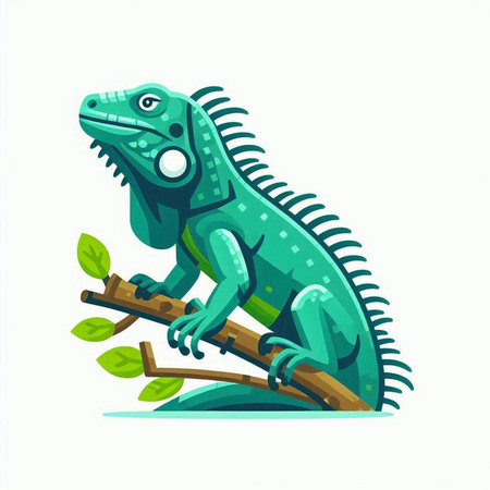 Green iguana isolated on white background. Cartoon style vector illustration.のイラスト素材