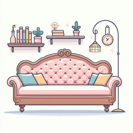 Sofa in the interior of the room. Vector illustration.のイラスト素材