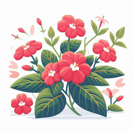 Flower bouquet with red flowers and green leaves. Vector illustration.のイラスト素材