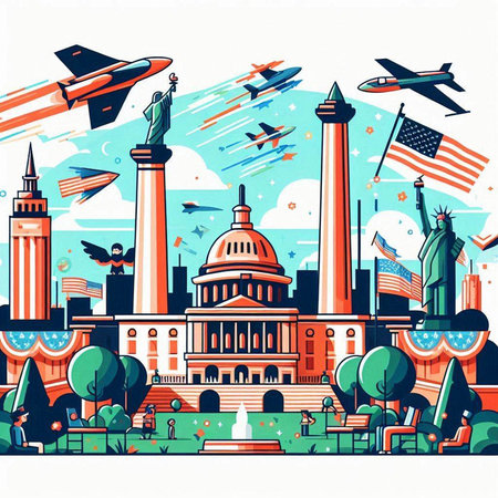 United states of America skyline. Vector illustration in flat design style.のイラスト素材