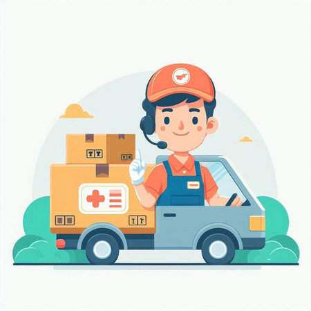Courier in uniform with boxes. Delivery service concept. Vector illustrationのイラスト素材