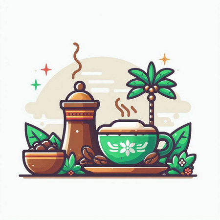 Coffee cup and teapot. Vector flat illustration.のイラスト素材