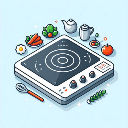 Kitchen equipment in flat design style. Vector illustration. Isometric.のイラスト素材