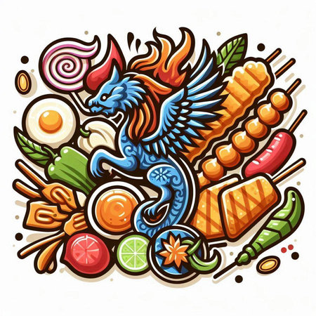 Dragon japanese food vector illustration. Hand drawn dragon japanese food.のイラスト素材