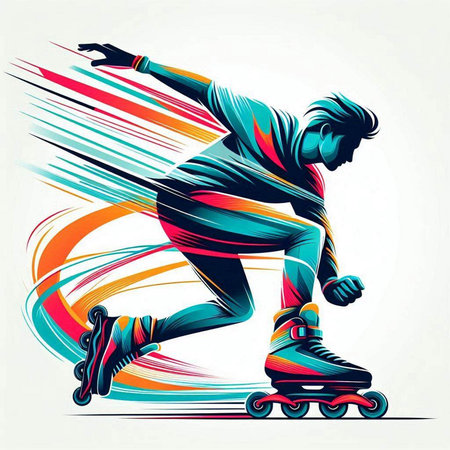 Roller skater in action. Vector illustration. Colorful background.のイラスト素材