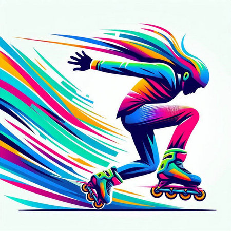 Roller skater vector illustration. Colorful background with space for textのイラスト素材