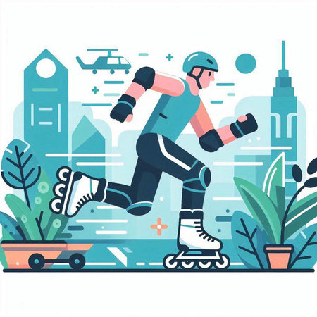 Roller skating, active lifestyle. Vector illustration in flat style.のイラスト素材