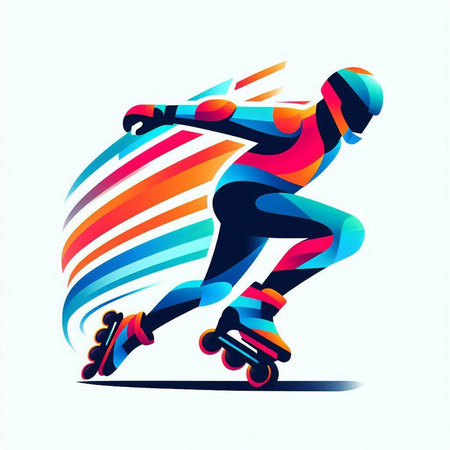 Roller skater, vector illustration. Colorful silhouette of roller skater.のイラスト素材